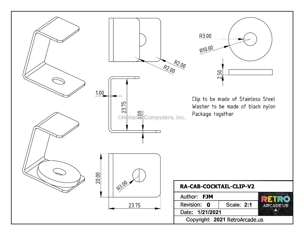 Arcade Game Glass Clip Spacer for Cocktail Machines and Cocktail Cabinets