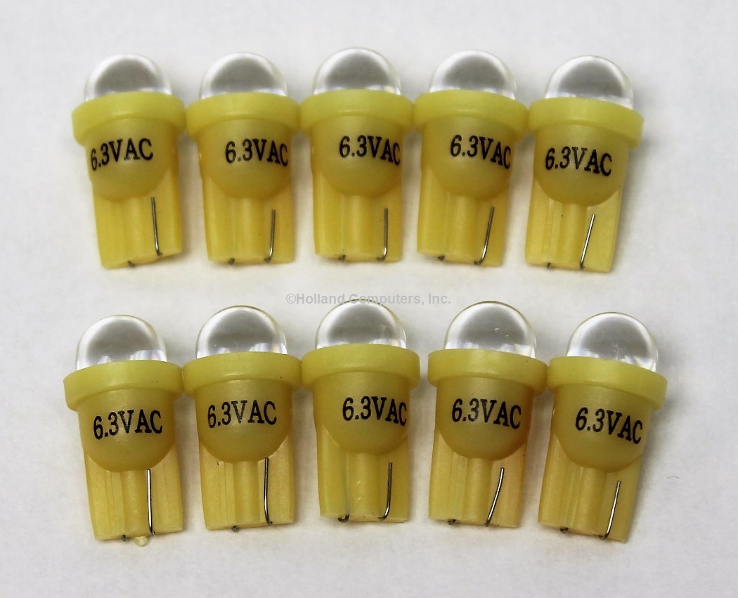 10 Pack Pinball replacement bulb LED 6.3 volt AC, 555 clear wedge base T10 Cool Yellow Short