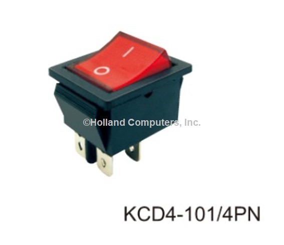 Electronic Red Rocker Style Power Switch,  by RetroArcade.us, KCD4, KCD4-101