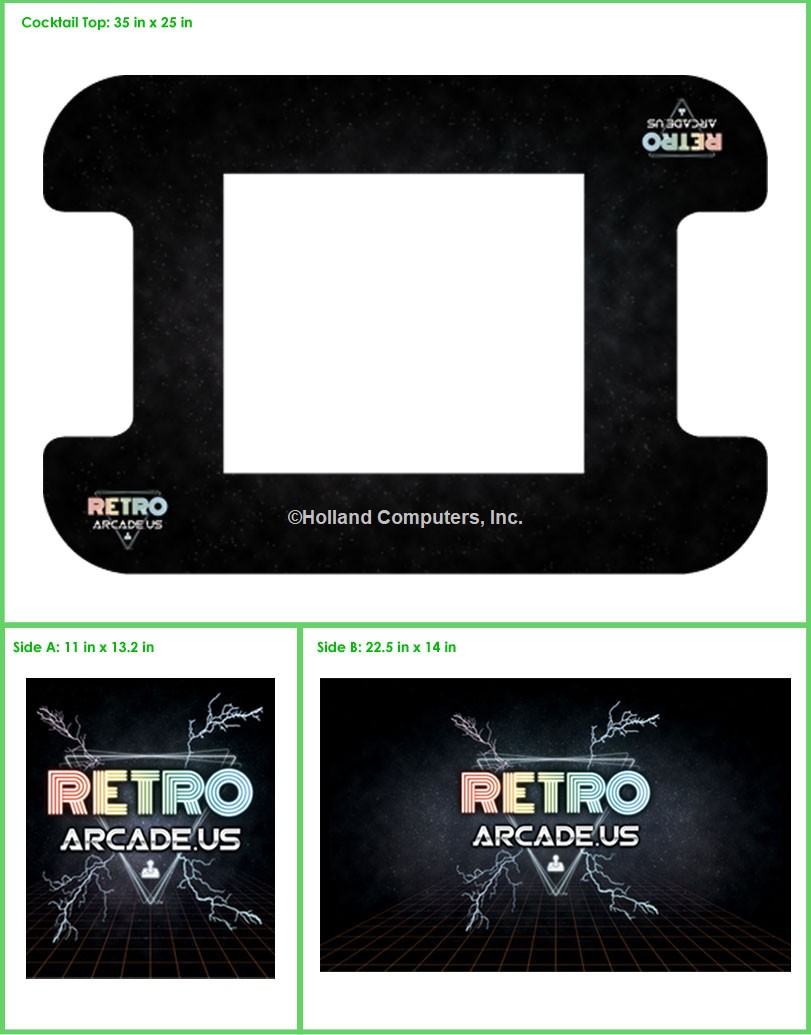 Retro Arcade cocktail game vinyl cover, 3 piece set for RetroArcade.us cocktail cabinet