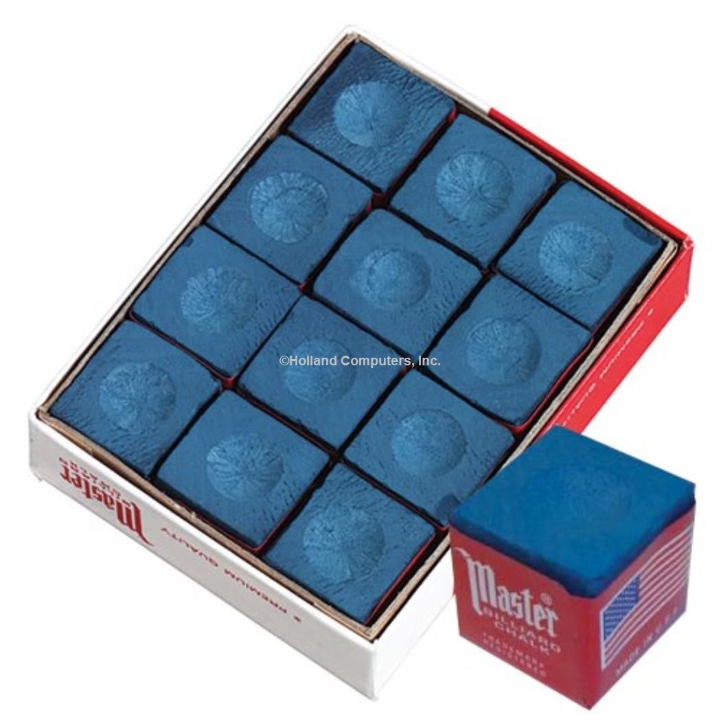 Master BLUE Pool Billiard Cue Q Stick Chalk Doz. Box 12-Pack 1 Dozen 12 pack