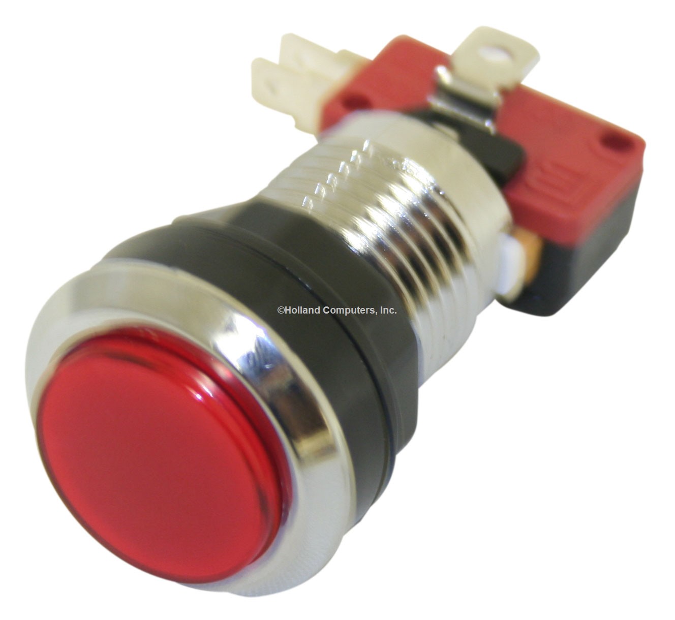 Arcade Game Silver Plated Illuminated Pushbutton (Red)