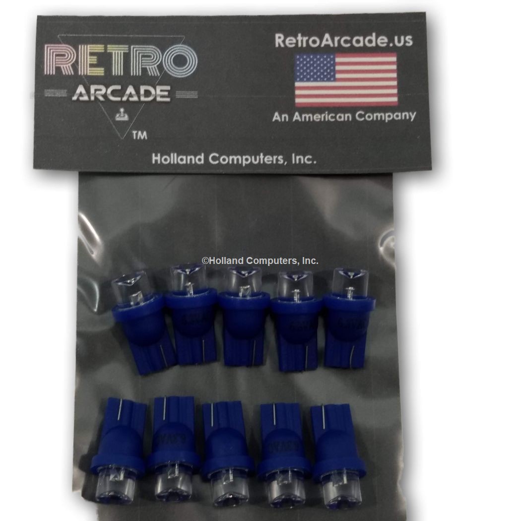 10 Pack Pinball replacement bulb LED 6.3 volt AC, 555 clear wedge base T10 Blue Concave