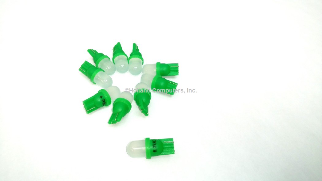 10 Pack Pinball replacement bulb LED 6.3 volt AC, 555 clear wedge base T10 Cool Green Frosted