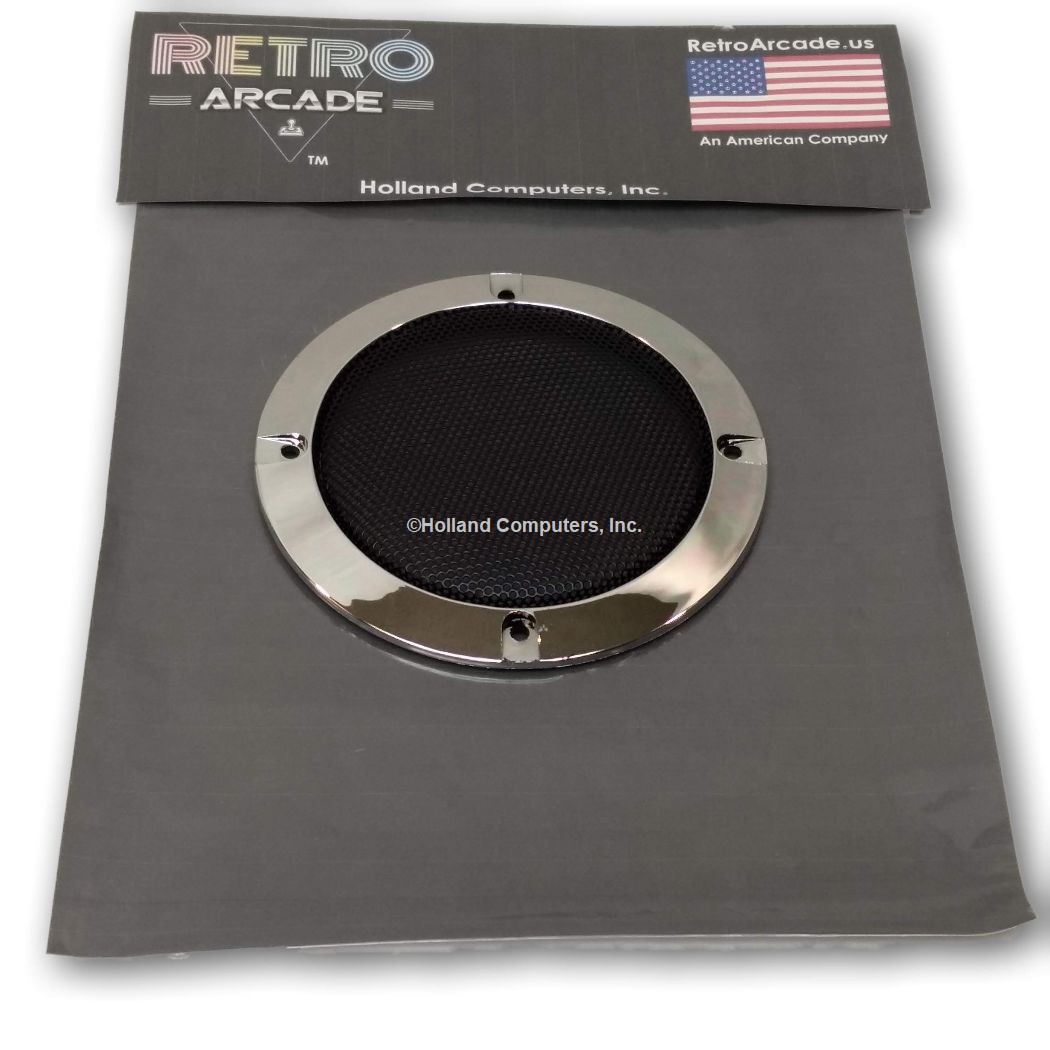 Round Speaker Net, black metal net with plastic chrome edge, Fits 4 Inch speakers, Fits SKU: RA-SPK