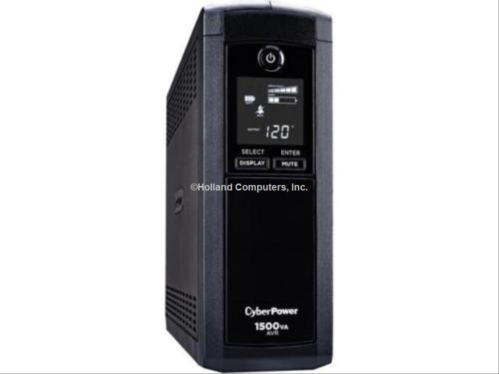 CyberPower CP Office Tower 500AVRLCD1500VA UPS, 1500VA 900W - 11 Minute Half-load - 4 x NEMA 5-15R -